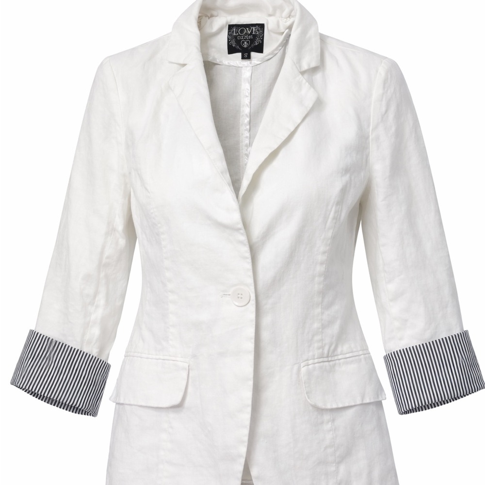 Love Culture Cream Blazer with Striped Cuffs
